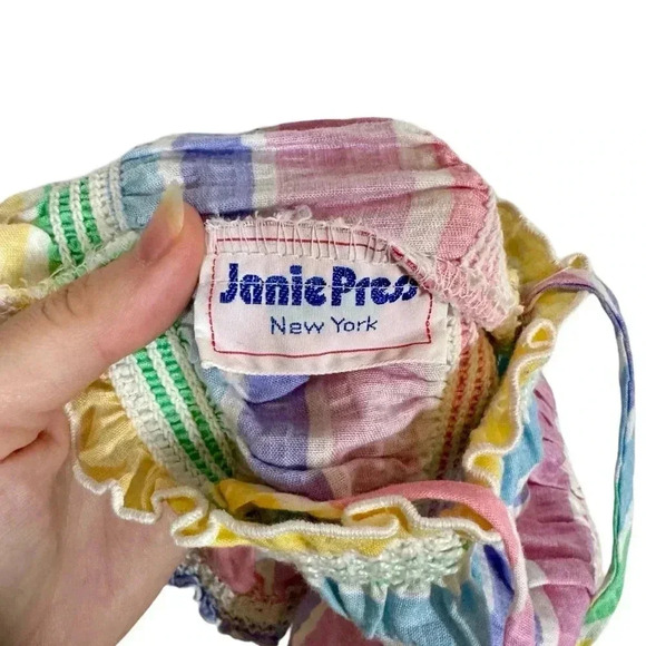 True Vintage Janie Press Rainbow Striped Romper Sunsuit Tie Shoulders - Picture 4 of 6